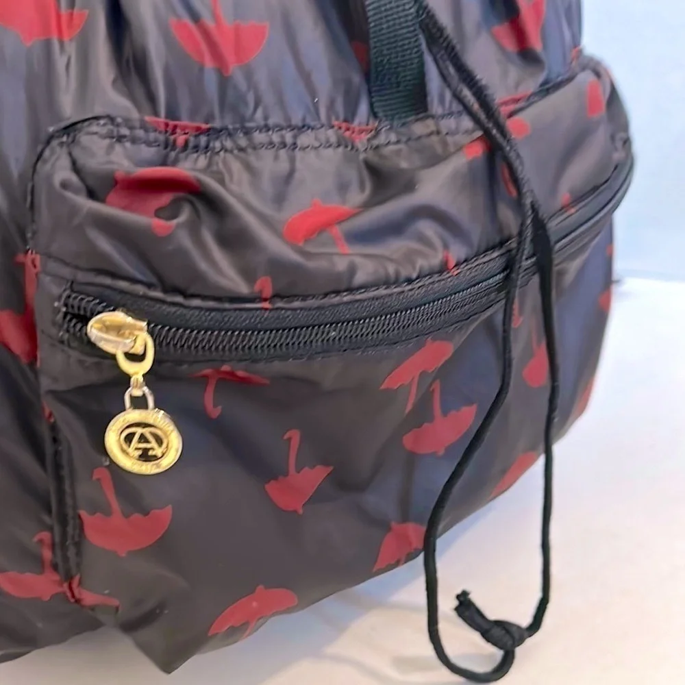 Anna Christina Firenze Red and Black umbrella Patterned Backpack EUC